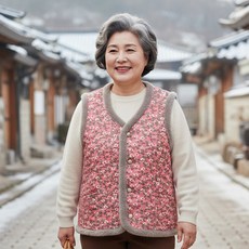 메모샵 M9 융털 누빔 할머니 김장 레트로 촌캉스 기모 보온 겨울 털 겨울 꽃무늬 양털 사무실 후리스 조끼