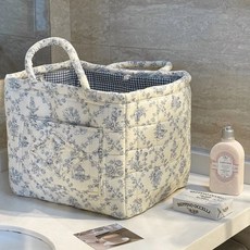 휴대용 접이식 코듀로이 강아지 고양이 매트 애완동물 카트+블루 분리형 이동카트 커피색, L. 블루 플라워 패턴