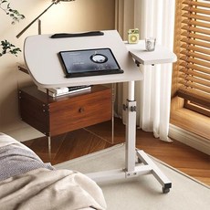 이동식 침대 옆 테이블 소파 테이블 리프트 소파 테이블 접이식 컴퓨터 책상, 화이트 600*400mm