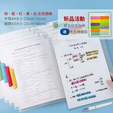 A3資料夾 A3文件夾 旋轉文件夾 多層文件收納展示, 1個, 顏色隨機一個(買5送標籤貼), 綠、藍、紅、黃、白