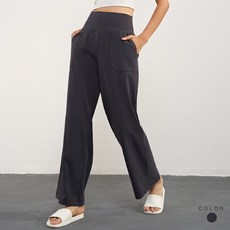 LUCISSI 高腰寬鬆瑜珈寬褲 顯瘦闊腿長褲 保暖磨毛 口袋設計 起霧灰 S碼