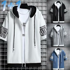 1+1 남성티셔츠 데일리 후드집업 반팔 티셔츠 가디건 코트 여름 레터링 배색라인 자켓 재킷 80kg까지