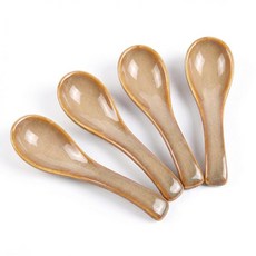 아시아 수프 스푼 세트 4피스 일본 세라믹 중국 라면 레트로 도자기 쌀 시리얼 스튜 포 완탕 만두 미소용 (레드), 베이지