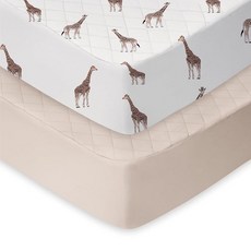 TotChill 라이트 퀼트 아기 침대 시트 2팩 표준 아기 침대 및 유아 매트리스용 부드러운 매트리스 커버 오렌지 기린, 가을 무지개