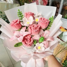 모루 꽃다발 키트 만들기 부케 패키지 공예 취미 DIY 블루 버블 꽃다발 키트, 홀로우 블루 블랙 시리즈 꽃다발 키트