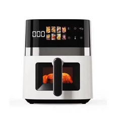 Veralool 대용량 저소음 보이는 스팀 에어프라이어 5.5L 투명창 가정용 바스켓형, 화이트, FD-1012-2