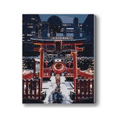 MANTO 台灣製造 大尺寸DIY數字油畫 50x65cm 釘好內框 歐洲日本花海風景 初學者專用, 夜雪東京, 1套