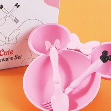 식사 유아 세트 디자인 분리형 어린이 캐릭터 숟가락 포함 이유식 식판 그릇 포크, 1개, 상세페이지 참조, 4귀요미식기-민트