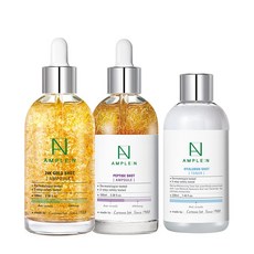 앰플엔 24K 골드샷 앰플 대용량 100ml 1개 + 펩타이드샷 앰플 대용량 100ml 1개 + 히알루론샷 토너 220ml