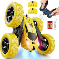 어린이 RC카 4륜구동 스턴트카 LED 360도 회전, 노란색