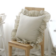 데코토닉 퓨어린넨 쿠션커버 프릴 솜포함, 연베이지