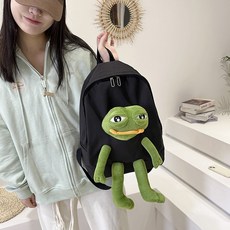廢物專賣店 悲傷蛙背包 悲傷青蛙 帆布包 側背包 單肩包 手提包 包包 書包 搞怪 可愛 交換禮物 送禮 禮物 生日禮物, 黑色, 1個