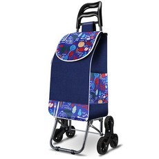 계단오르는 세발 접이식 쇼핑 카트 시장 바구니, (고무휠)패턴런치, 1개