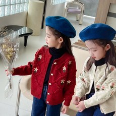 Arbea女童毛衣開衫外套秋冬版公主風針織衫洋氣紅色聖誕過年毛衣