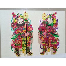 皮影 門神 一對 牛皮雕刻 手工上色, 如圖所示, 1個