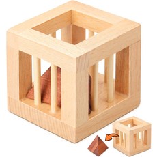 나무 퍼즐 두뇌 티저 3D 논리 지적 제거 파티 어른들을 위한 선물 매직볼, 1세트, Cage Lock, 1피스