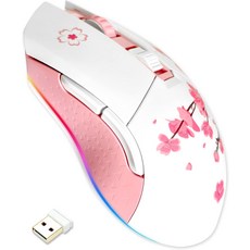 DAREU 사쿠라 핑크 무선 유선 게이밍 마우스 듀얼 모드 충전식 6개의 프로그래머블 버튼 10K DPI RGB 및 7개의 조절 가능한 레벨 150IPS 1000Hz 폴링 속도, Sakura Pink