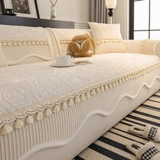 法式提花玫瑰絨沙發墊 冬季加厚毛絨輕奢防滑坐墊套罩, 玫蘇拚接異形-白色,70 * 70cm