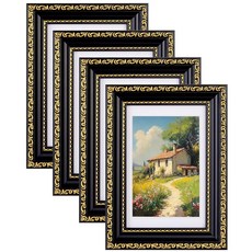 Eletecpro 12.7 x 17.8cm(5 x 7인치) 사진 프레임 4개 세트 유리가 있는 빈티지 골드 사진 프레임 매트 포함 10.2x15.2cm(4x6인치) 사진 디, 블랙 골드