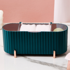 마벨인홈 럭셔리 3칸구분 위생 화장솜 면봉 퍼프 수납 정리함, 1개, 럭셔리그린