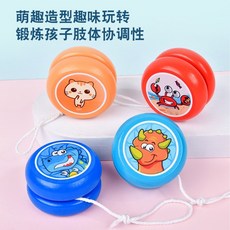 木質溜溜球 動物迴旋悠悠球 幼兒園兒童木製玩具, 天藍色, 1個