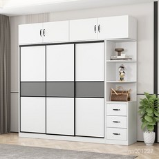 優選實木衣櫃推拉門兒童衣櫥家用臥室小戶型傢具收納邊櫃, 送貨上樓,長140主櫃+角櫃【全實木】