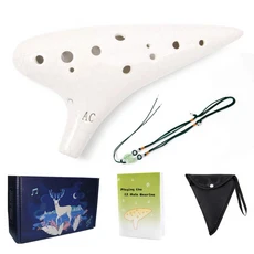 오카리나 12 톤 알토 C 세라믹 악기 노래 책 목 스트링 코드 운반 가방 어린이 좋은 선물, 04 white, 1개