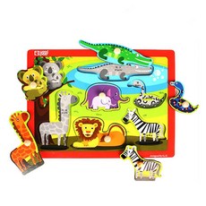 [아페페] 집중력 소근육발달 동물 사파리 손잡이 원목퍼즐 학습교구 사회성 SO258, 1개