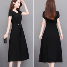 1+1 중년 여성 반팔 원피스 캐주얼 봄 여름 엄마 원피스 루즈핏 기질 A라인 미디 원피스 CY