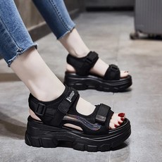 투니스 여성 컴포트 단색 캐주얼 키높이 통굽 발편한 큐션 스트랩 샌들 4cm