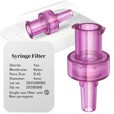 바이오메드 솔루션 멸균 주사기 필터 PES나일론PTFE 멤브레인 0.220.45um 기공 크기 멤브레인 직경 4mm개별 포장PES 0.22um 25개, Nylon 0.45um, 10pcs