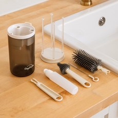 엔젤앤비 휴대용 젖병건조대 + 젖병세척솔 + 젖꼭지세척솔 + 빨대 세척솔 세트, 베이지