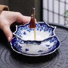 복고 우산문양 도자기 티필터 차거름망 티스트레이너 다도소품 보이차도구, 블루 꽃문양 우산 티필터, 단품, 1세트