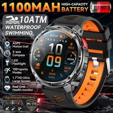 2026년 신형 T-Rex 3 Pro 스마트워치 - 1100mAh 배터리 듀얼밴드 GPS 10ATM 방수 군사등급 스포츠 아웃도어, Black orange