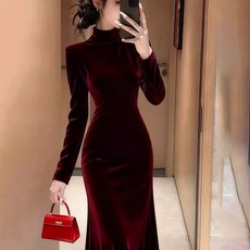 AOKADA 여성 가을 겨울 반폴라 머메이드 섹시 결혼식 하객룩 원피스