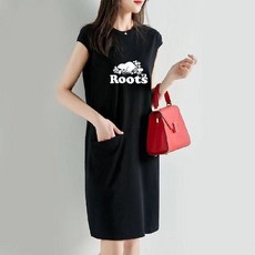 Your T恤連衣裙 寬松顯瘦中長款韓版女裝洋裝, roots黑色,2XL