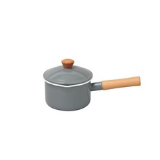 工具家達人 野田琺瑯 牛奶鍋 14cm 日本製 奶茶色 木柄琺瑯鍋 單手鍋 泡麵鍋, 灰色, 1個