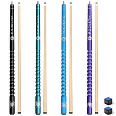 POCUSTIK 4팩 수영장 큐 45.7cm(18인치) 45.9cm(19인치) 50.8cm(20인치) 595.3g(20온스) 147.3cm(58인치) 2피스 성인용 수영, 퍼플+블루+틸+블랙