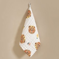 六層紗布口水巾方巾小方巾：柔軟吸水、多用途寶寶手帕、兒童洗臉巾、幼兒園必備, 1個, 48-麵包熊熊【30*30】