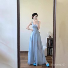 Yellwell여성 여름 레이스 민소매 롱 원피스 우아한 데일리 드레스LST