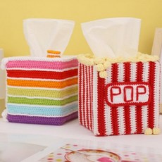 코바늘 DIY 패키지 티슈케이스 만들기 티슈커버 뜨기 키트, 팝콘, 1개
