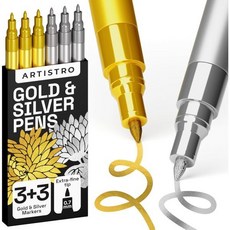 ARTISTRO 6 골드 & 실버 메탈릭 아크릴 페인트 펜 공예 암벽화 인사말 카드 장식 DIY 아트용 0.7mm 엑스트라 파인 팁, Gold&Silver, Extra Fine