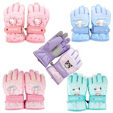 산리오 시나모롤 마이멜로디 쿠로미 포차코 헬로키티 자수 포인트 스키장갑 보드장갑 겨울 손가락장갑, 포차코그린, 1개