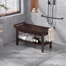 浴室洗澡凳老人孕婦防滑防水換鞋凳衛生間淋浴房換衣凳沐浴椅洗澡椅矮凳, 60長-浴室凳【平面扶手款】,胡桃色