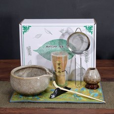 宋代點茶 陶瓷日式打抹茶套裝 竹子抹茶刷 茶筅立 日式抹茶碗陶瓷打抹茶用套裝茶筅竹子抹茶刷百本立宋代點茶道禮盒 台灣出貨, 窯變白抹茶碗七件套(厚)+彩盒, 1個