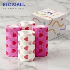 이티씨몰 자가점착 밴드 10cm 압박붕대 패턴 하트 2종 하트 화이트 하트 핑크 3+1, 1개