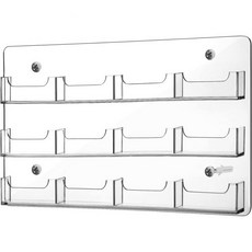 12013299 명함 케이스 꽂이 거치대 홀더 대용량 투명 소재 벽걸이용 구멍 포함 스탠드·디스플레이 스탠드 수납 정리 스티커 사무실·교실에 최적 12그리드