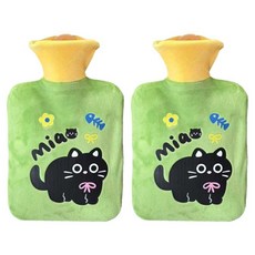 StarR 검은 고양이 디자인 보온 물주머니 그린 500ml, 2개
