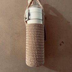 純手工鉤編織水杯套 隔熱防燙 保護套, 駝色,小號尺寸15.5*6.5cm, 1個