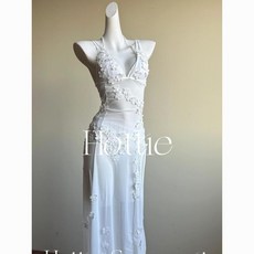 【月光協奏曲】純欲微透沙灘度假長裙bikini性感泳衣罩裙海島度假, 單獨白色比基尼,l